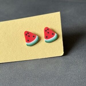 🍉 Watermelon Clay Slice stud Earrings
